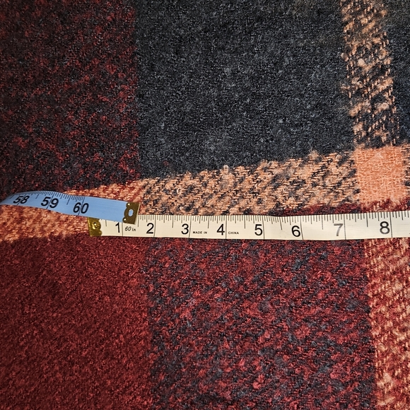 NWOT Plaid Navy Maroon Light Orange Wool-like Scarf Frayed Edges Soft Not Itchy - Picture 4 of 7